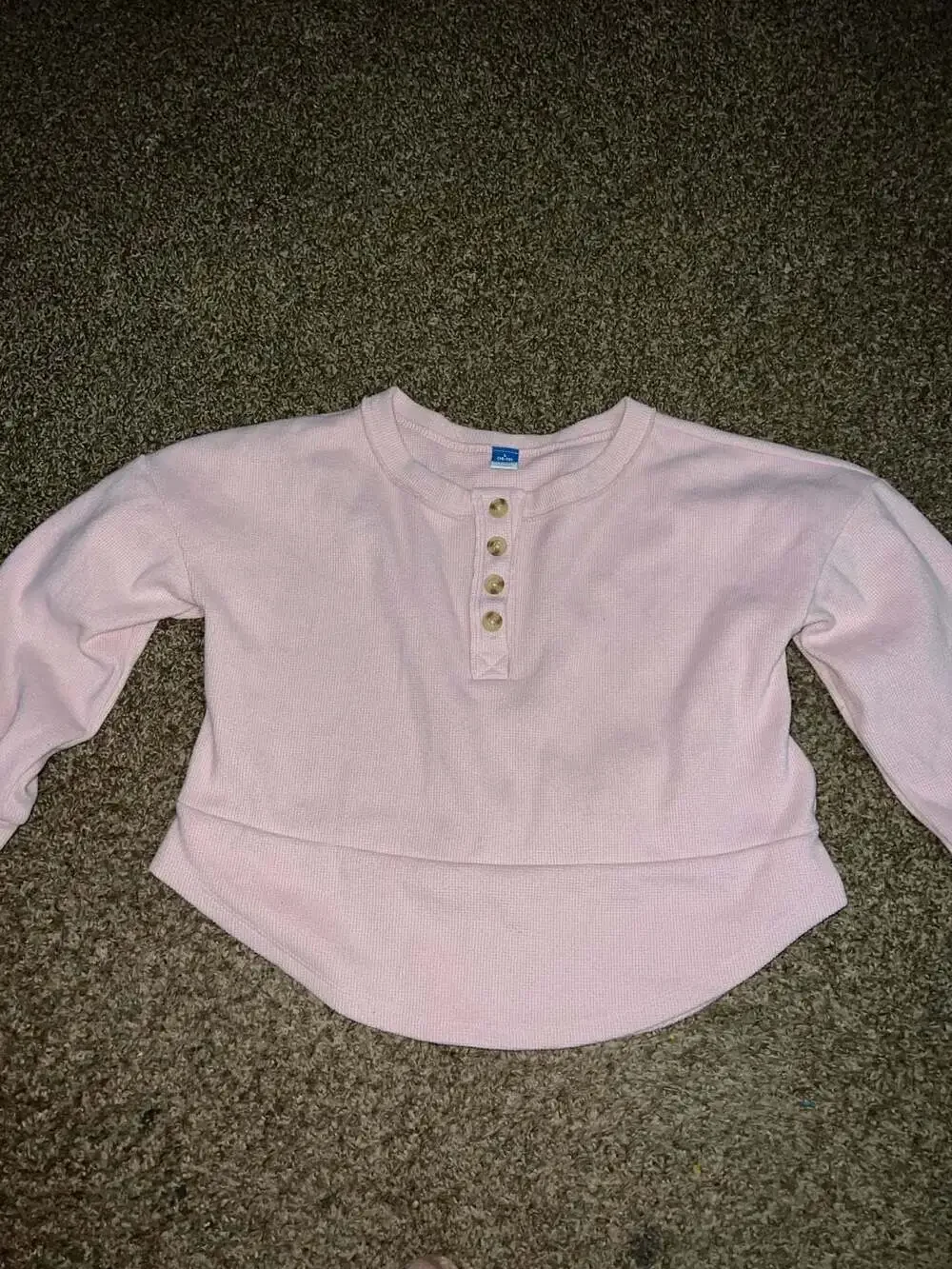 Old Navy Girls Waffle-Knit Cropped Long Sleeve Henley Top, Pink, Size L (10-12)